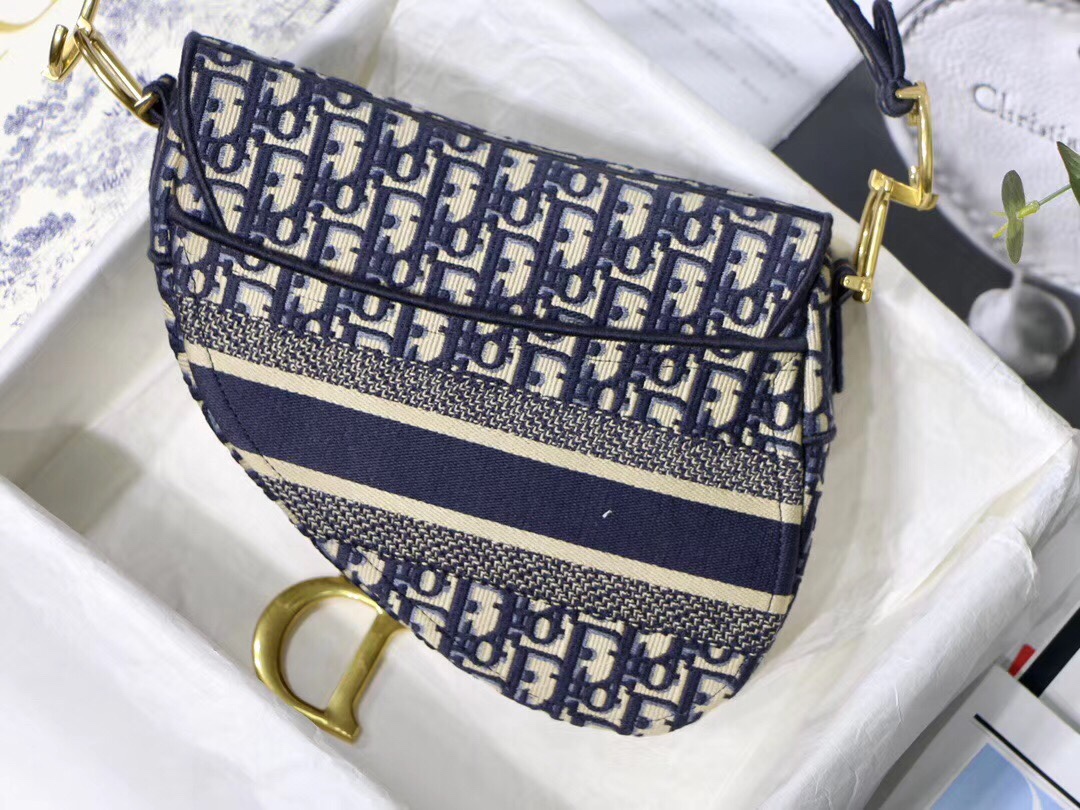 Saddle Bag Blue Dior Oblique Embroidery